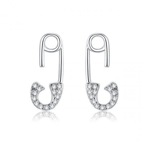 Pendientes de tuerca de seguridad estilo Pandora en plata con forma de alfiler de amor - BSE284 - Haga click en la imagen para cerrar