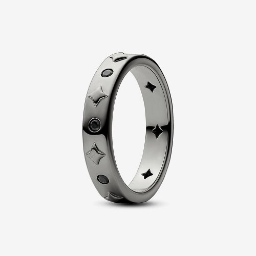 Anillo Pandora Star bañado en rutenio con cristal negro - 142784c01