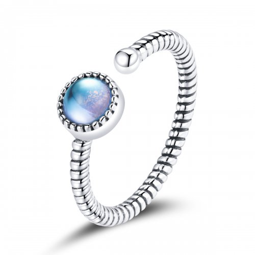 Anillo abierto estilo Pandora de plata Luna de Amante a la luz de la luna - SCR698