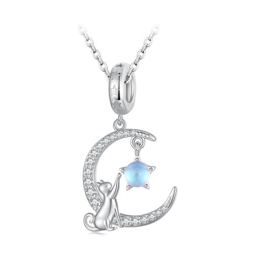 Pendiente colgante estilo Pandora con gato lunar - BSC810