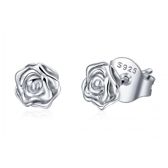 Pendientes de botón estilo Pandora con diseño de rosa - BSE012 - Haga click en la imagen para cerrar