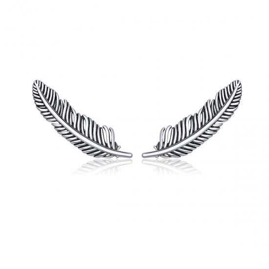 Estilo Pandora Plata Luz Como Una Pluma Pendientes de Botón - SCE865 - Haga click en la imagen para cerrar