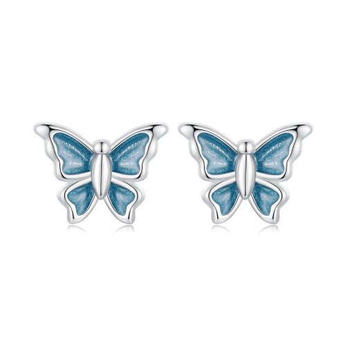 Pendientes de mariposa azul estilo PANDORA - BSE957
