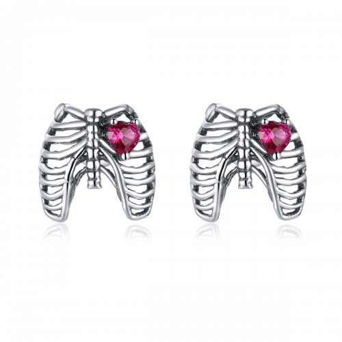 Pendientes de Botón Estilo Pandora de Plata con Diseño de Costillas - SCE970