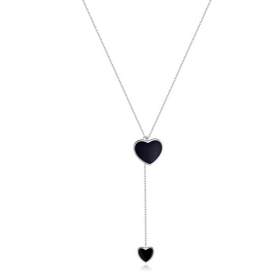Collar de corazón negro estilo Pandora - BSN095 - Haga click en la imagen para cerrar