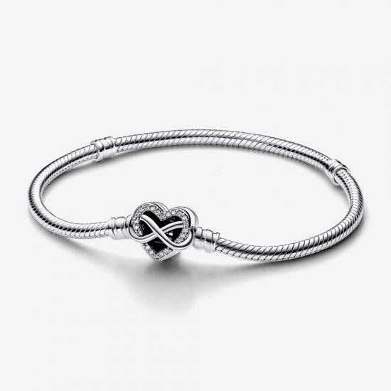 Pandora Moments Pulsera de cadena de serpiente con cierre de corazón infinito brillante - 592645C01 - Haga click en la imagen para cerrar