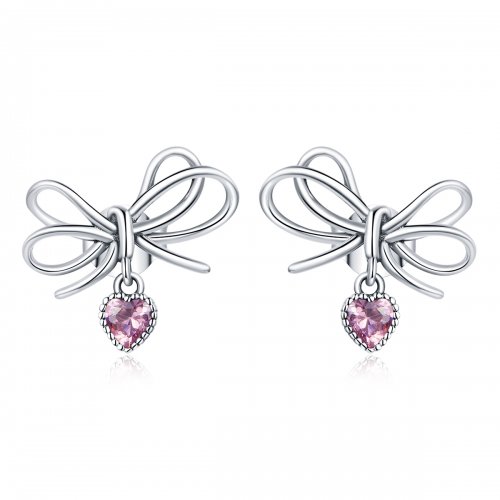 Estilo Pandora Regalo de Plata con Pendientes de Botón y Lazo - SCE962