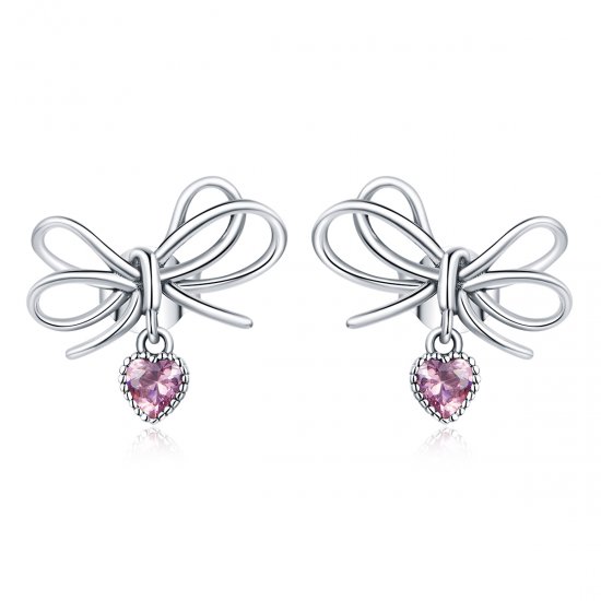 Estilo Pandora Regalo de Plata con Pendientes de Botón y Lazo - SCE962 - Haga click en la imagen para cerrar