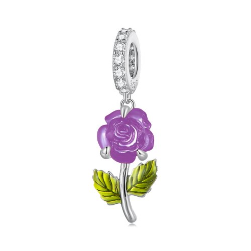 Pendiente de estilo Pandora con cristal en forma de rosa - BSC824-VT