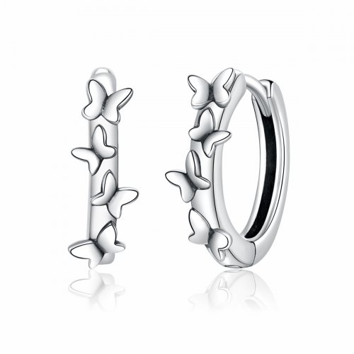 Aros de aro elegantes de estilo Pandora en plata con mariposas - SCE927