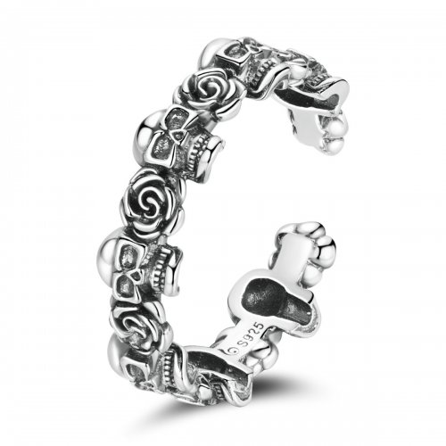 Anillo abierto estilo Pandora con calavera rosa - BSR218