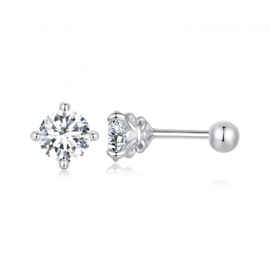 Pendientes de bola de hilo con diseño de moissanita estilo PANDORA (dos certificados) - MSE050 - Haga click en la imagen para cerrar