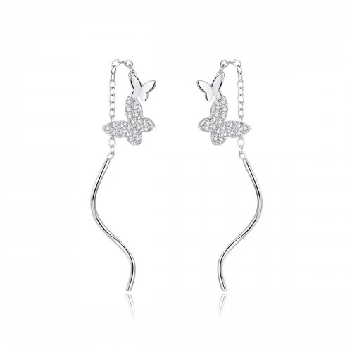 Pendientes colgantes de mariposas voladoras de estilo Pandora en plata - BS