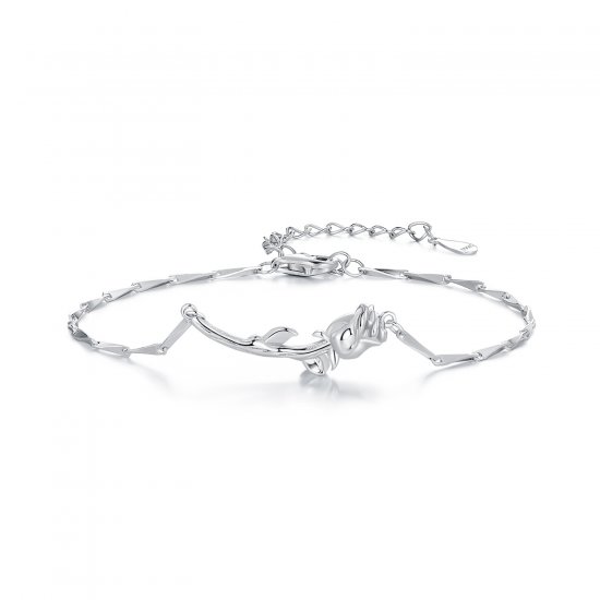 Pulsera de cadena estilo Pandora con dije en forma de rosa - BSB146 - Haga click en la imagen para cerrar