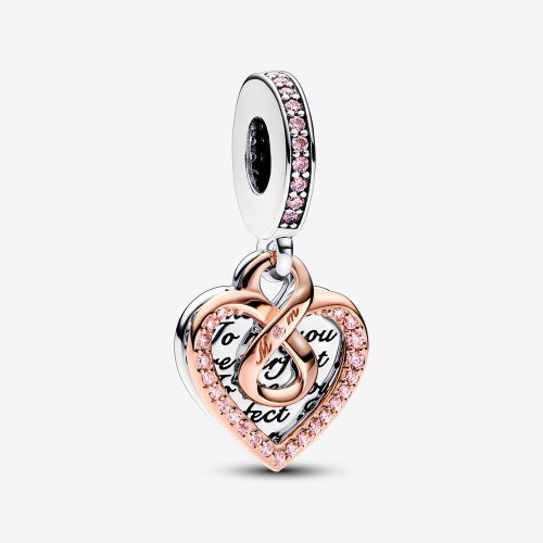 Charm Pandora de Doble Colgante en Forma de Corazón Infinito Bicolor - 782641C01