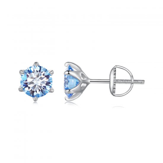Pendientes estilo Pandora con moissanita y aguamarina - MSE025-LLB - Haga click en la imagen para cerrar