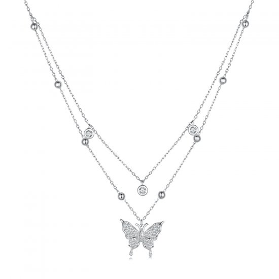 Collar de Doble Cadena con Estilo Pandora - BSN308 - Haga click en la imagen para cerrar