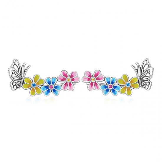 Pendientes de botón con estilo Pandora con mariposa y flores - SCE1393 - Haga click en la imagen para cerrar