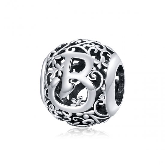 Charm de letra C con diseño de flor calada al estilo Pandora - SCC1444-C - Haga click en la imagen para cerrar