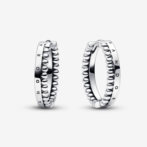 Pendientes de aro con cuentas y logotipo de la firma Pandora - 292310C00
