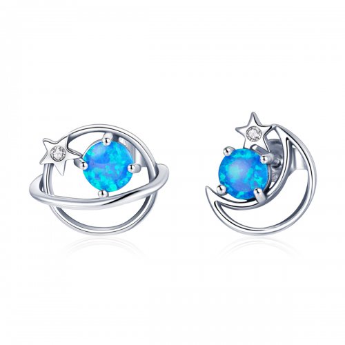 Pendientes de botón estilo Pandora en plata con diseño de planeta misterioso - SCE1133