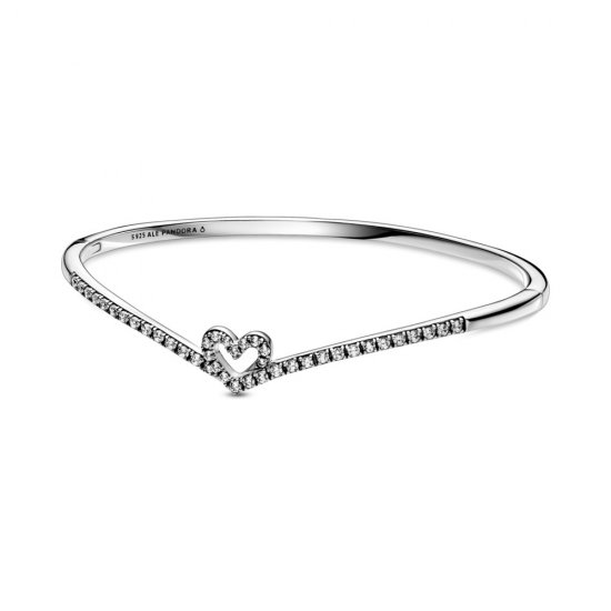 Pulsera de corazón en forma de herradura PANDORA Sparkling Wishbone - 599297C01 - Haga click en la imagen para cerrar