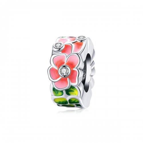 Charm espaciador estilo Pandora en plata con coloridas flores - SCC1727