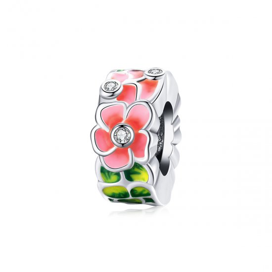 Charm espaciador estilo Pandora en plata con coloridas flores - SCC1727 - Haga click en la imagen para cerrar