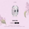 Charm de vidrio Murano de estilo Pandora plateado con Sakura - SCC1302