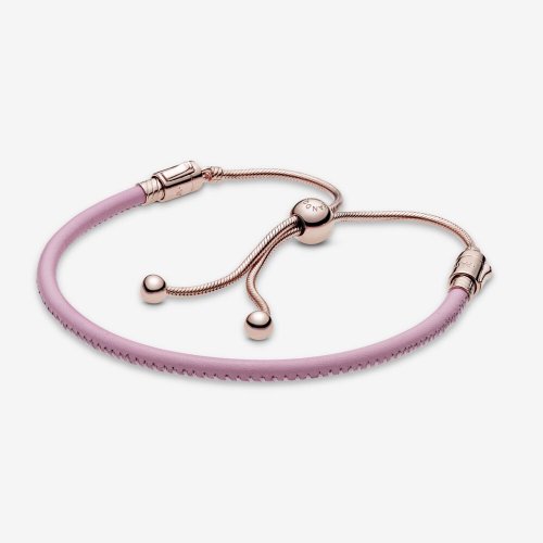 Pulsera deslizante de cuero rosa Pandora Moments - 589002C01