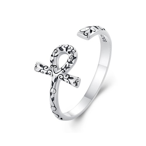 Anillo abierto estilo Pandora con cruz Ankh - SCR972-E