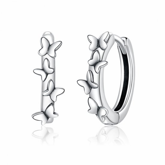 Aros de aro elegantes de estilo Pandora en plata con mariposas - SCE927 - Haga click en la imagen para cerrar