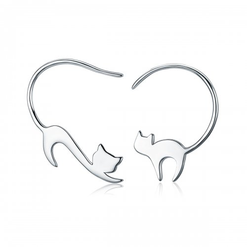 Pendientes de botón estilo Pandora de plata con travieso gatito - SCE073