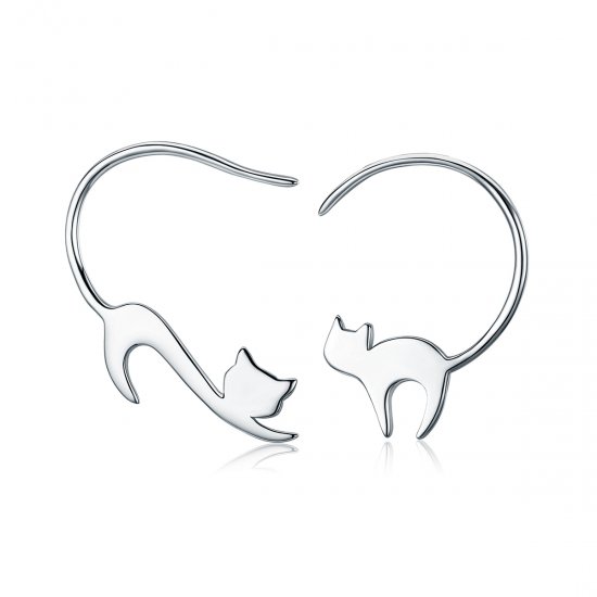 Pendientes de botón estilo Pandora de plata con travieso gatito - SCE073 - Haga click en la imagen para cerrar