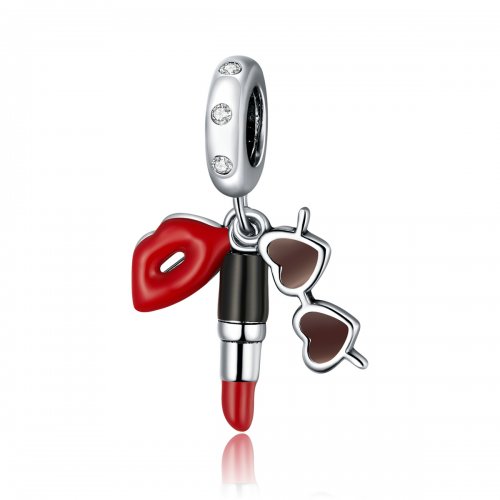 Pendiente de lápiz labial y gafas de sol plateadas estilo Pandora - BSC346 Pendiente de lápiz labial y gafas de sol plateadas estilo Pandora - BSC346