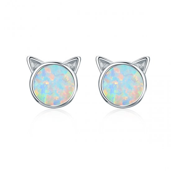 Elegantes pendientes de botón en forma de estrella con diseño estilo Pandora de plata y con detalle de "Meow" - SCE538-Q - Haga click en la imagen para cerrar