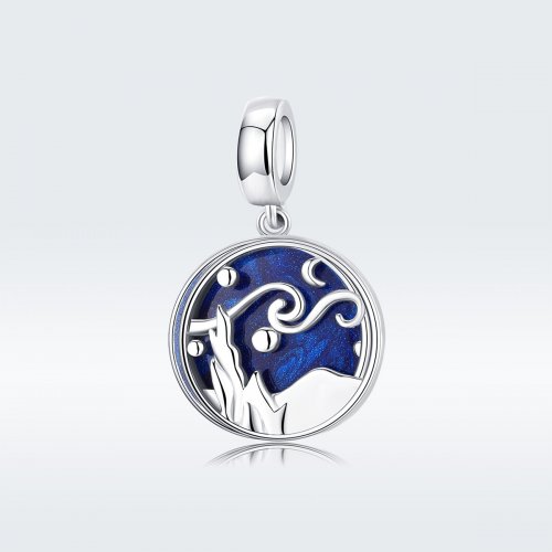 Pendiente colgante estilo Pandora de plata con diseño de cielo estrellado - SCC1389