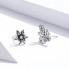 Pendientes de botón en estilo Pandora con mariposa y flor de plata - SCE884