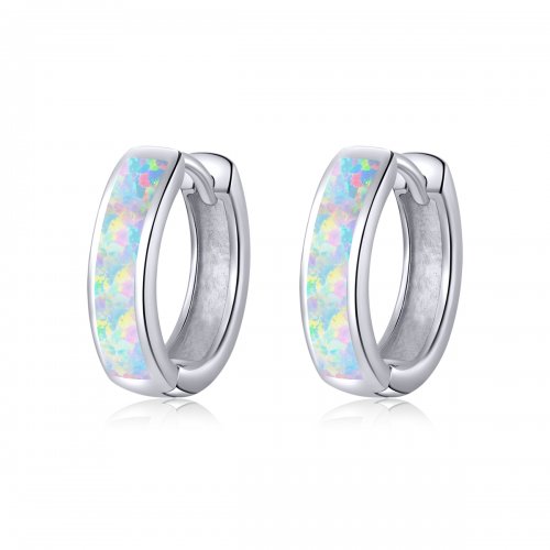 Aretes de aro simples con estilo Pandora y ópalo - SCE861