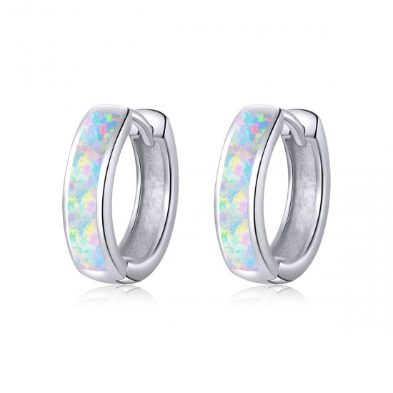 Aretes de aro simples con estilo Pandora y ópalo - SCE861 - Haga click en la imagen para cerrar