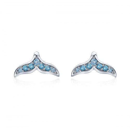 Pendientes de Estilo Pandora con Forma de Cola de Pez Azul - BSE058