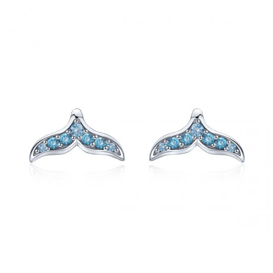Pendientes de Estilo Pandora con Forma de Cola de Pez Azul - BSE058 - Haga click en la imagen para cerrar