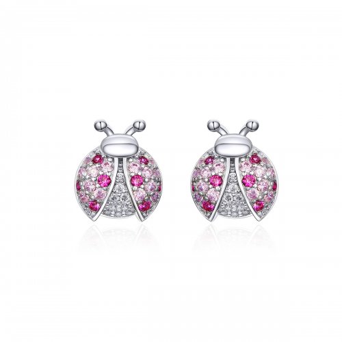 Pendientes de botón de estilo Pandora en plata con diseño de mariquita - SCE715