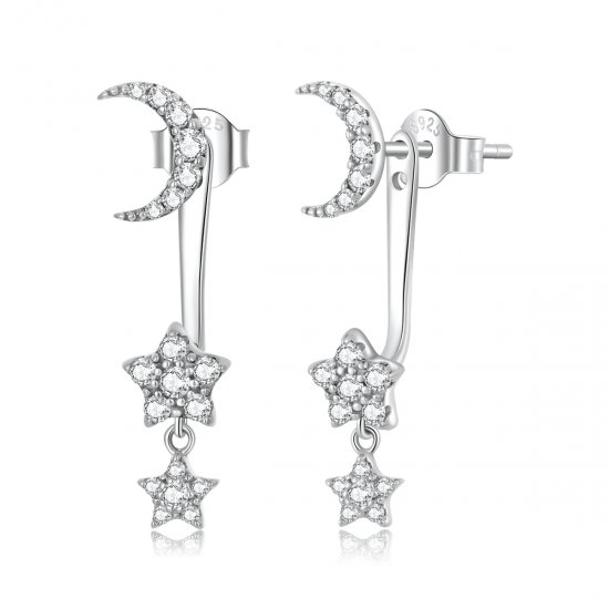 Estilo Pandora Exquisitos Pendientes Colgantes de Estrella y Luna - SCE1395 - Haga click en la imagen para cerrar