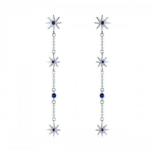 Pendientes colgantes de estilo Pandora de plata en forma de estrella octagonal - BSE060