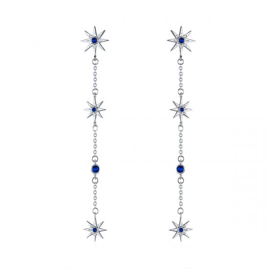 Pendientes colgantes de estilo Pandora de plata en forma de estrella octagonal - BSE060 - Haga click en la imagen para cerrar