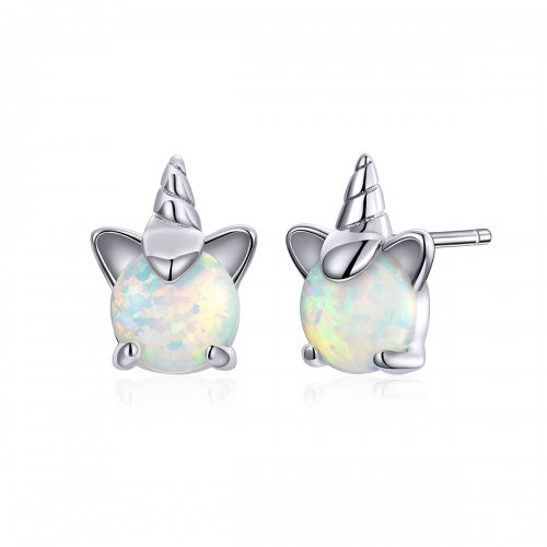 Aretes de unicornio lindo plateado estilo Pandora - SCE737