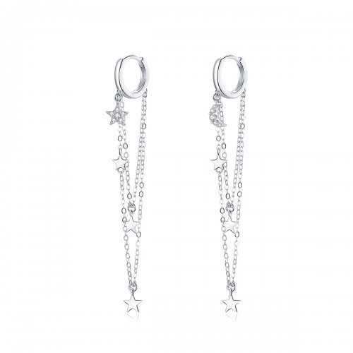 Pendientes colgantes elegantes de estilo Pandora en plata con estrella y lu