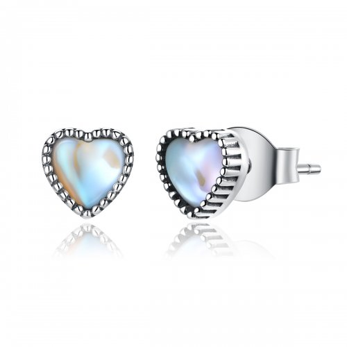 Aretes estilo Pandora con corazones de cristal en plata - SCE929
