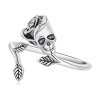 Anillo abierto estilo Pandora con calavera y rosa - SCR879